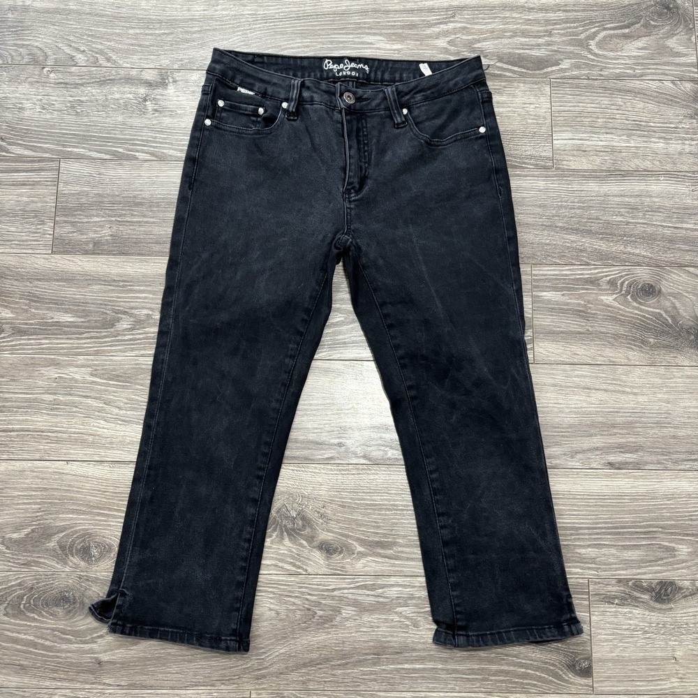 Vintage Y2K Pepe Jeans London Capris Womens 27 Black Low Rise 2000s Minimalist
